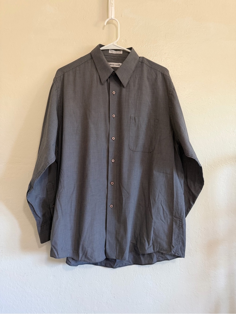 Pierre Cardin Vintage Gray Micro-Check Button-Up Shirt Men’s 16 1/2 | 32-33